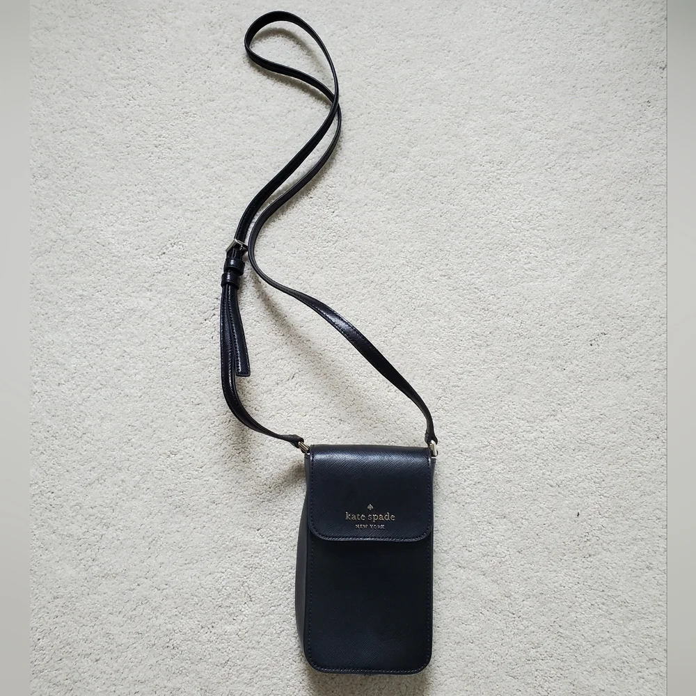 Kate Spade Staci North South Flap Phone Crossbody in Black Saffiano Leather